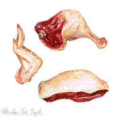 Zelfklevend Fotobehang Watercolor Food Clipart - Meat  © nataliahubbert