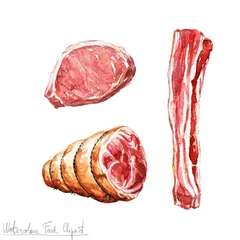 Keuken spatwand met foto Watercolor Food Clipart - Meat  © nataliahubbert