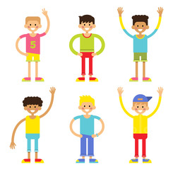 Set of cheerful children boys.