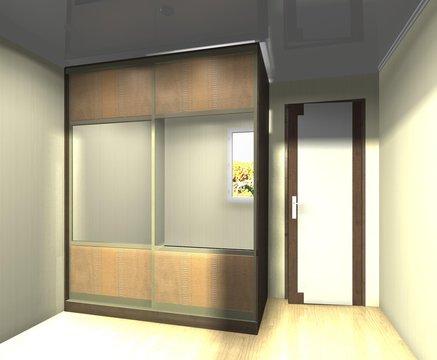 3D rendering  illustration interior design Cabinet with mirrored leather sliding doors