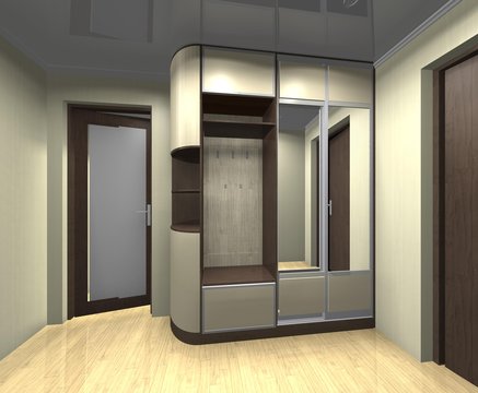 3D rendering  illustration interior design Cabinet with mirrored sliding doors