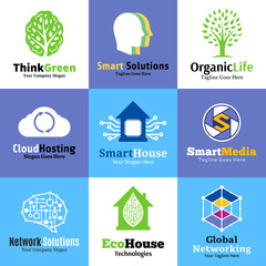 Vector technology, network and science logo and icons