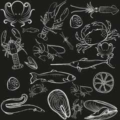 Меню морепродуктов. Морская и речная еда. © angelmaxmixam