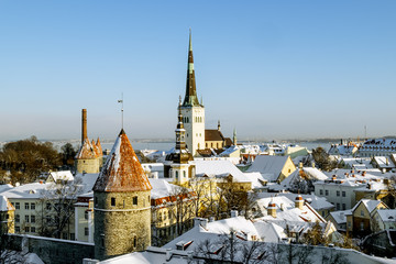 Fototapeta premium View of the ramparts and the Cathedral of St. Olaf in the old Ta