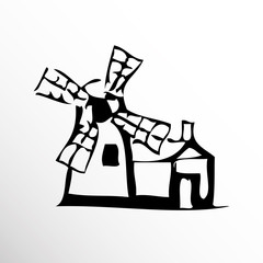 Windmill. Drawing. Sketch style.