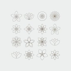 Lineart decorative flowers templates set
