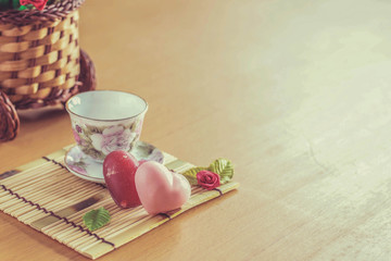 hearts on a bamboo with sunlight.