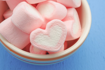 Pink heart shape of marshmallow with filter effect retro vintage