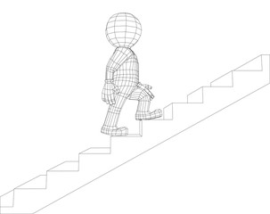 Puppet 3d man walking stairs