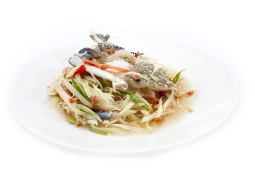 spicy papaya salad with blue crab, som tum poo ma