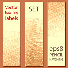 Set of 3 vector labels with pencil hatching