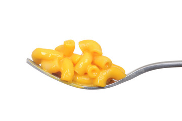 isolated macaroni and cheese on a fork - 102143318