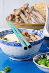 Asian soup ramen with feta cheese