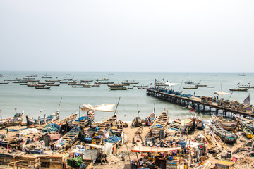 Boats on the coast of Jamestown, Accra, Ghana.