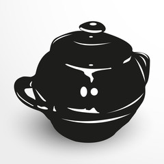 Pot for baking. Vector illustration. Black and white view.