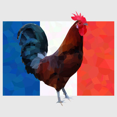 Polygonal gallic rooster on a french flag