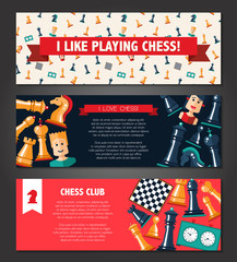 Banners set with flat design chess and players icons 