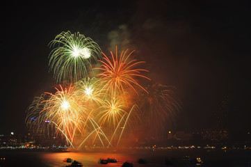 Pattaya International fire work in 2015, Fire work of thailand show, Pattaya Thailand 2015, For use...