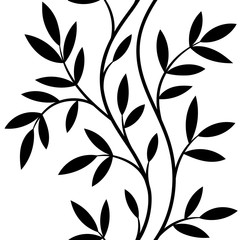 vector illustration, seamless pattern, decorative black and white wavy tree branches with leaves