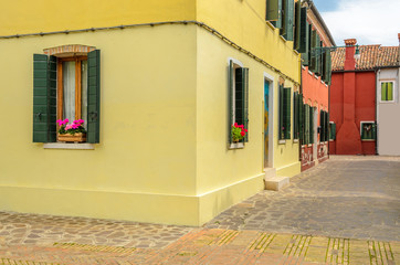 Colorful apartment building in Burano, Venice, Italy.