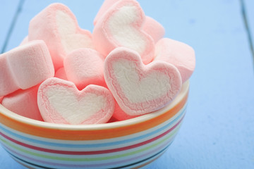 Pink heart shape of marshmallow with filter effect retro vintage
