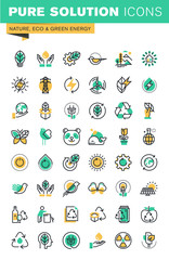 Modern thin line icons set of ecology, sustainable technology, renewable energy, recycling, nature, protection of flora and fauna.