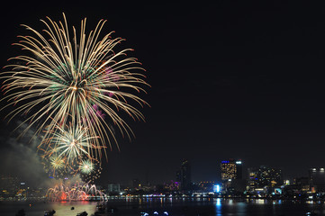 Pattaya International fire work in 2015, Fire work of thailand show, Pattaya Thailand 2015, For use...