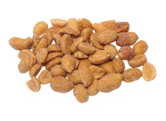 Pile of peanuts on white background.