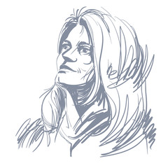 Vector art drawing, portrait of gorgeous romantic girl isolated