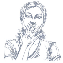 Graphic vector hand-drawn illustration of impressed woman