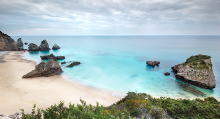 turquoise sea, white sand, sun, beach with very beautiful nature - 102149120