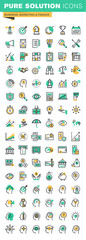 Modern thin line icons set of business management, finance, savings, internet payment security, funding and payment, accounting, human brain process and opportunities, strategy and planning.