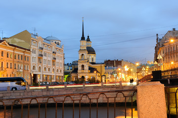 Church of saints Simeon and Anna across Fontanka river, St Petersburg, Russia