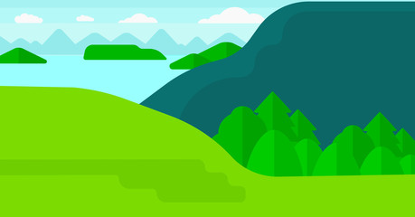 Background of landscape with mountains and lake.