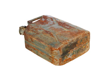 Old rusty canister, jerrycan isolated on white background, with clipping path