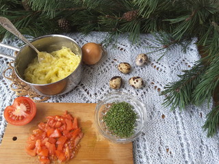 Pine needles tortilla with quail eggs