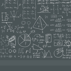 Fototapeta premium Background of white blackboard with mathematical equations.