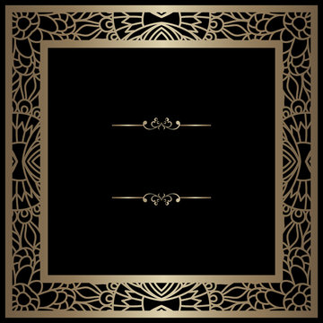 Square gold lace frame on black