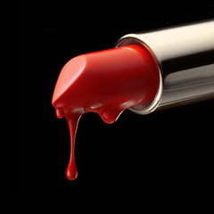 Red melting lipstick isolated on black background - obrazy, fototapety, plakaty