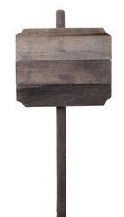 Old weathered wood sign isolated on white background