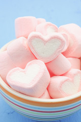 Pink heart shape of marshmallow with filter effect retro vintage