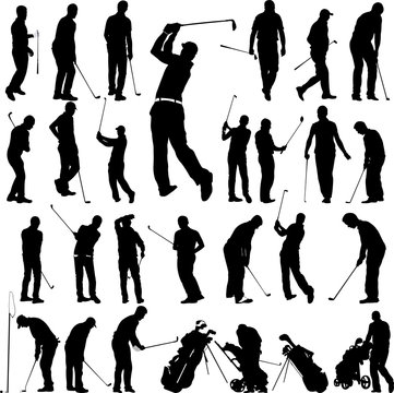 Golf players and equipment big collection - vector