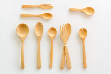 Set of wooden spoon on White paper background