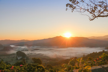 Landscape of mountain view at sunrise time