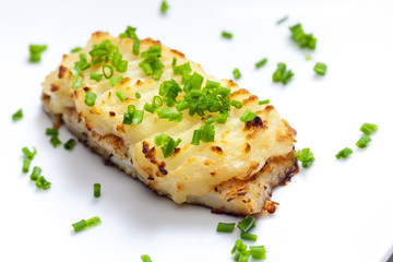 cod baked with mashed potatoes