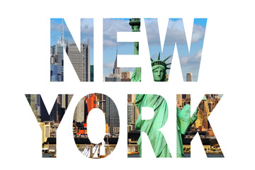 New York city name - USA travel destination sign on white background - 102155958