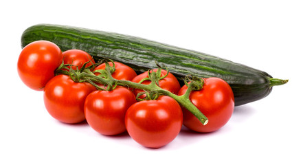 Tomatoes and cucumber insulated on white background