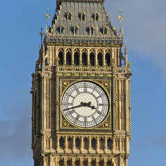 Fototapeta na wymiar detailed close up of the clock at Elizabeth Tower, also known as Big Ben or Clock tower, Palace of Westminster, London England, United Kingdom