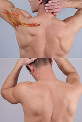 Laser tattoo removal befor and after. Attractive Man with tattoo on his back