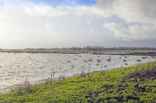 Flooded farmland in Somerset England